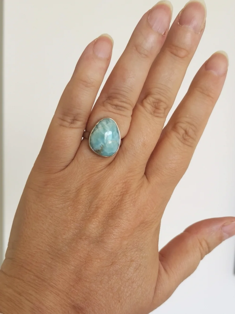 Sterling silver cabochon larimar ring size 5.25